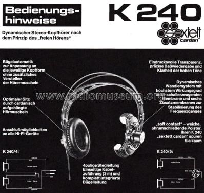 HiFi-Kopfhörer K240 sextett 'cardan'; AKG Acoustics GmbH; (ID = 2606335) Lautspr.-K