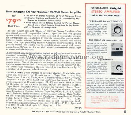 Knight Bantam Stereo Amplifier KN-720 Ch= 92SU420; Allied Radio Corp. (ID = 1776385) Verst/Mix