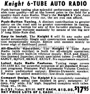 Knight D-131 Auto Radio; Allied Radio Corp. (ID = 672443) Radio