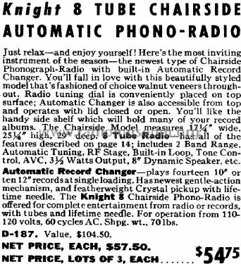 Knight D-187 Chairside Automatic Phono-Radio; Allied Radio Corp. (ID = 668628) Radio