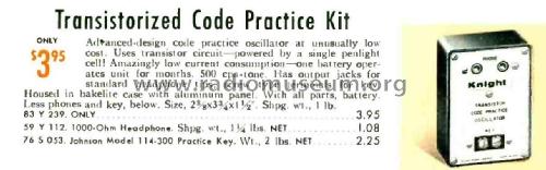 Knight-kit Transistor Code Practice Oscillator 83Y239; Allied Radio Corp. (ID = 2659893) Morse+TTY