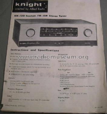 Knight Stereophonic 'Bantam' Tuner KN130 92SU421; Allied Radio Corp. (ID = 1145022) Radio