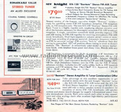 Knight Stereophonic 'Bantam' Tuner KN130 92SU421; Allied Radio Corp. (ID = 1752383) Radio