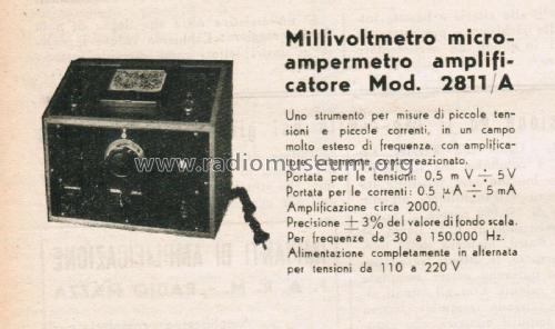 Millivoltmetro Micrampermetro Amplificatore 2811/A; Allocchio Bacchini (ID = 2520650) Equipment