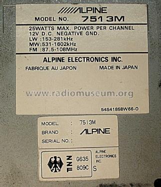 7513M; Alpine Electronics, (ID = 1379825) Car Radio