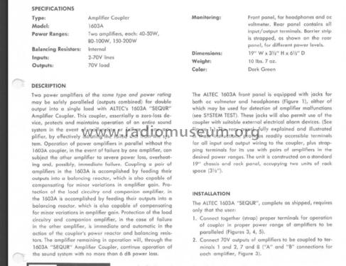 Amplifier Coupler 1603A SEQUR; Altec Lansing Corp.; (ID = 2132299) Ampl/Mixer