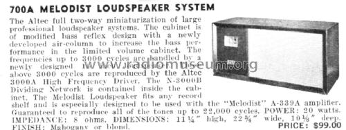 700A Melodist Loudspeaker System ; Altec Lansing Corp.; (ID = 404326) Parleur