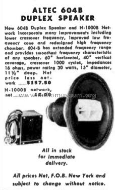 Duplex Speaker 604B; Altec Lansing Corp.; (ID = 1797042) Parleur