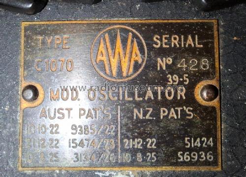 AWA Modulated Oscillator C1070; Amalgamated Wireless (ID = 3113978) Equipment