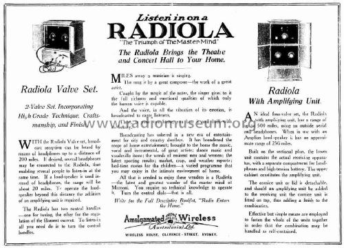 Radiola Valve Set ; Amalgamated Wireless (ID = 2149871) Radio