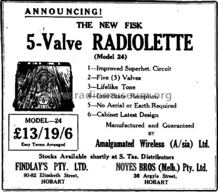 Radiolette 24 Ch=C124; Amalgamated Wireless (ID = 2380536) Radio