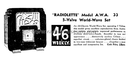 Radiolette 33; Amalgamated Wireless (ID = 2958504) Radio