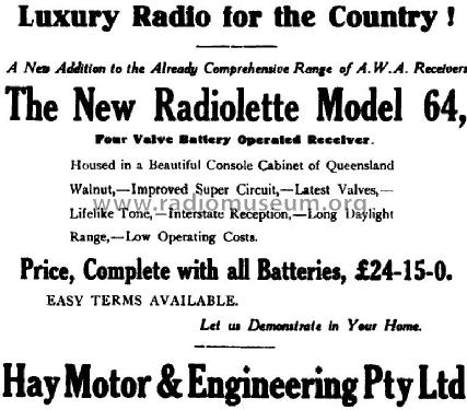 Radiolette 64; Amalgamated Wireless (ID = 2380059) Radio