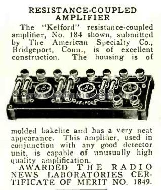 Resistance Coupled Amplifier No 184; American Specialty (ID = 2362384) Ampl/Mixer