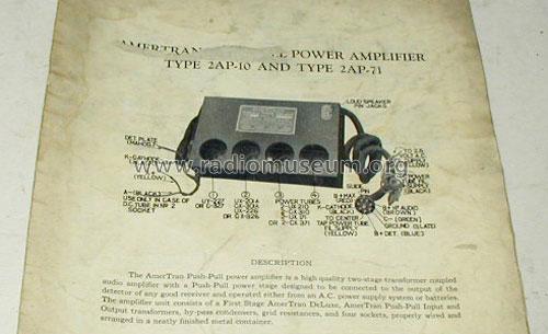 Push Pull Power Amplifier 2AP-10; American Transformer (ID = 1395331) Ampl/Mixer