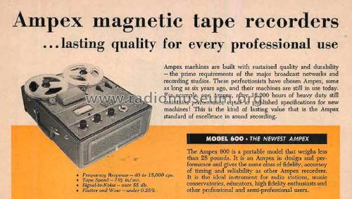 Portable Tape recorder 600; Ampex; San Carlos, (ID = 1802592) Enrég.-R