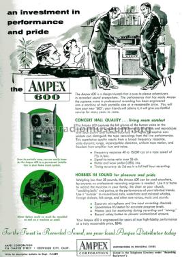 Portable Tape recorder 600; Ampex; San Carlos, (ID = 1802651) R-Player