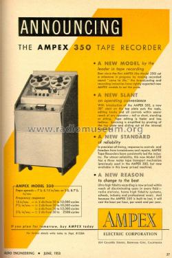 Tape Recorder Series 350; Ampex; San Carlos, (ID = 1802602) Sonido-V