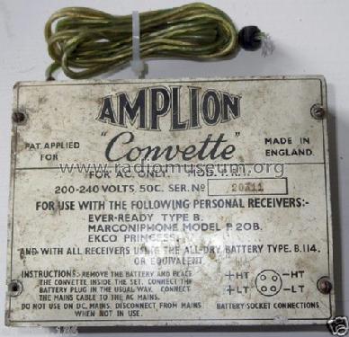 Convette Battery Eliminator PRI - PR1; Amplion, Alfred (ID = 1497672) Aliment.