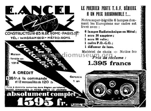 Super Bigrille 6 lampes; Ancel, E.; Paris (ID = 1683653) Radio