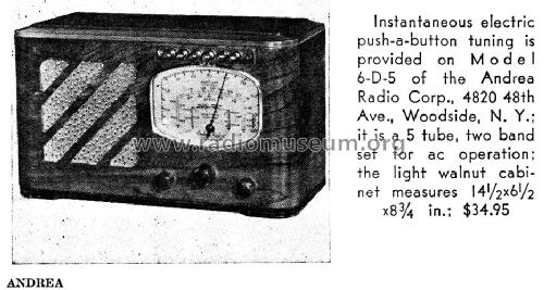 6-D-5 Ch= PD5; Andrea Radio Corp.; (ID = 998524) Radio