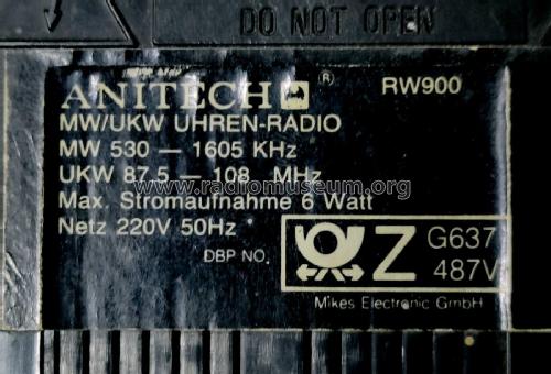 MW/UKW Radio/Digital Uhr RW900; Anita, Anitech, (ID = 3064396) Radio