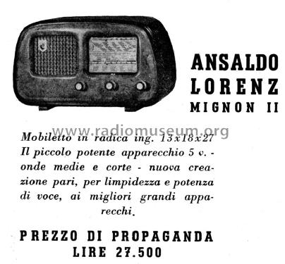 Mignon II ; Ansaldo-Lorenz, SRI, (ID = 1397207) Radio