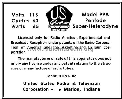 US Gloritone Model 99A; Apex Electric, Pool; (ID = 2791938) Radio