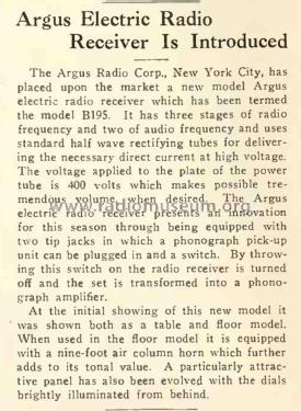 B195; Argus Radio Corp.; (ID = 3002078) Radio