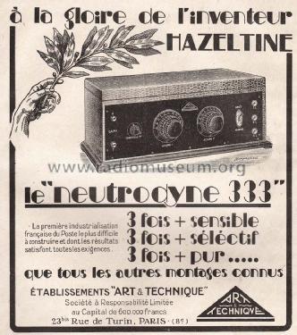 Neutrodyne 333; Art et Technique; (ID = 1704340) Radio