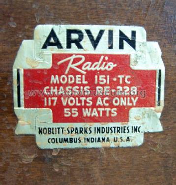 151-TC Ch= RE-228; Arvin, brand of (ID = 1442473) Radio