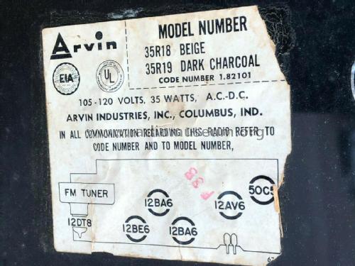 35R19 Code No. 1.82101; Arvin, brand of (ID = 2624417) Radio