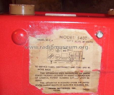 540T Ch= RE-278; Arvin, brand of (ID = 1196564) Radio