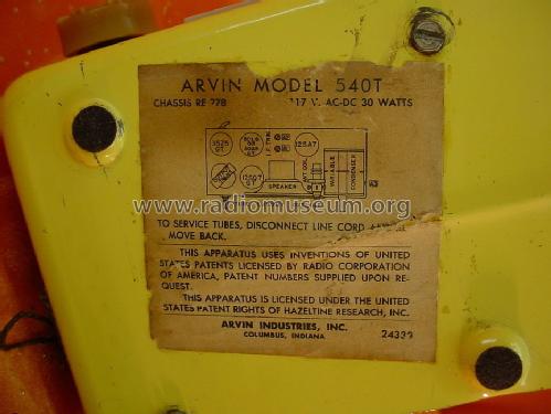 540T Ch= RE-278; Arvin, brand of (ID = 1480064) Radio