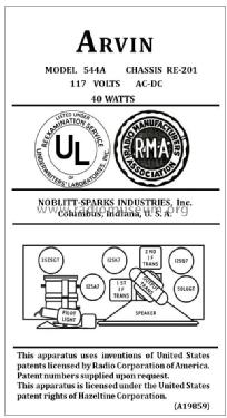 544A Ch= RE201; Arvin, brand of (ID = 2798571) Radio