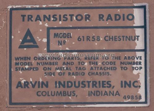 61R58 Ch= 1.62402; Arvin, brand of (ID = 2504385) Radio