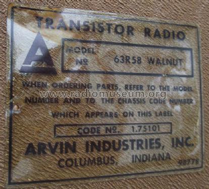 63R58 Ch= 1.75101; Arvin, brand of (ID = 1235971) Radio