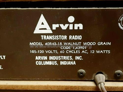 AM FM Solid State 40R43-18; Arvin, brand of (ID = 2455691) Radio