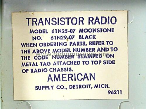 American Supply Company 6 Transistor 61N25-07; Arvin, brand of (ID = 2619593) Radio