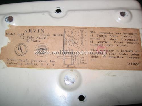 444A Ch= RE200; Arvin, brand of (ID = 1615135) Radio