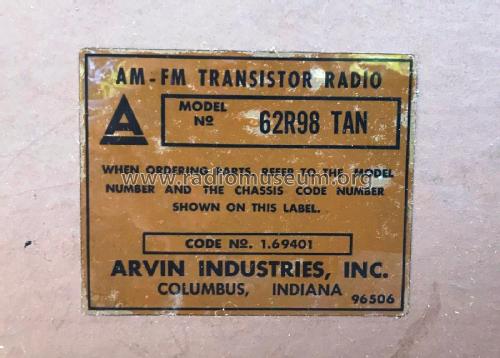 Twelve Transistor 62R98 ; Arvin, brand of (ID = 2295744) Radio