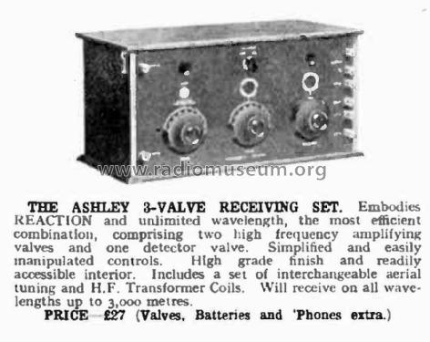 3-Valve Receiving Set ; Ashley Wireless (ID = 2895424) Radio