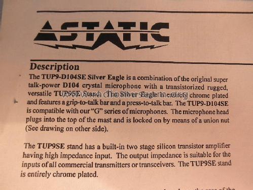 Silver Eagle TUP-9-D-104-SE; Astatic Corp.; (ID = 1215441) Microfono/PU