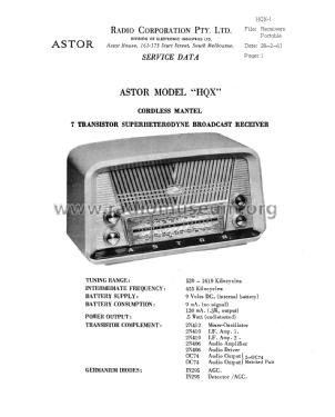 Transistor Cordless HQX; Astor brand, Radio (ID = 2348753) Radio