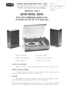 Solid State Stereophonic Record Player GD045; Astor brand, Radio (ID = 2360516) R-Player