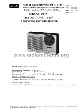 Transistor P20R; Astor brand, Radio (ID = 2831251) Radio