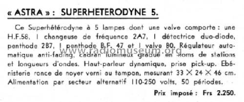 Superhétérodyne 5 ; Astra; Paris (ID = 2651773) Radio