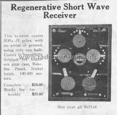 Regenerative Short Wave Receiver ; Oard Radio (ID = 1074393) Radio