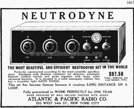 A & P Standard Neutrodyne ; Atlantic-Pacific A-P (ID = 1543046) Radio