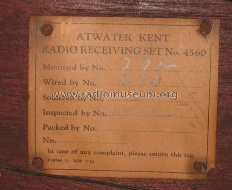4560 Model 10A; Atwater Kent Mfg. Co (ID = 239221) Radio